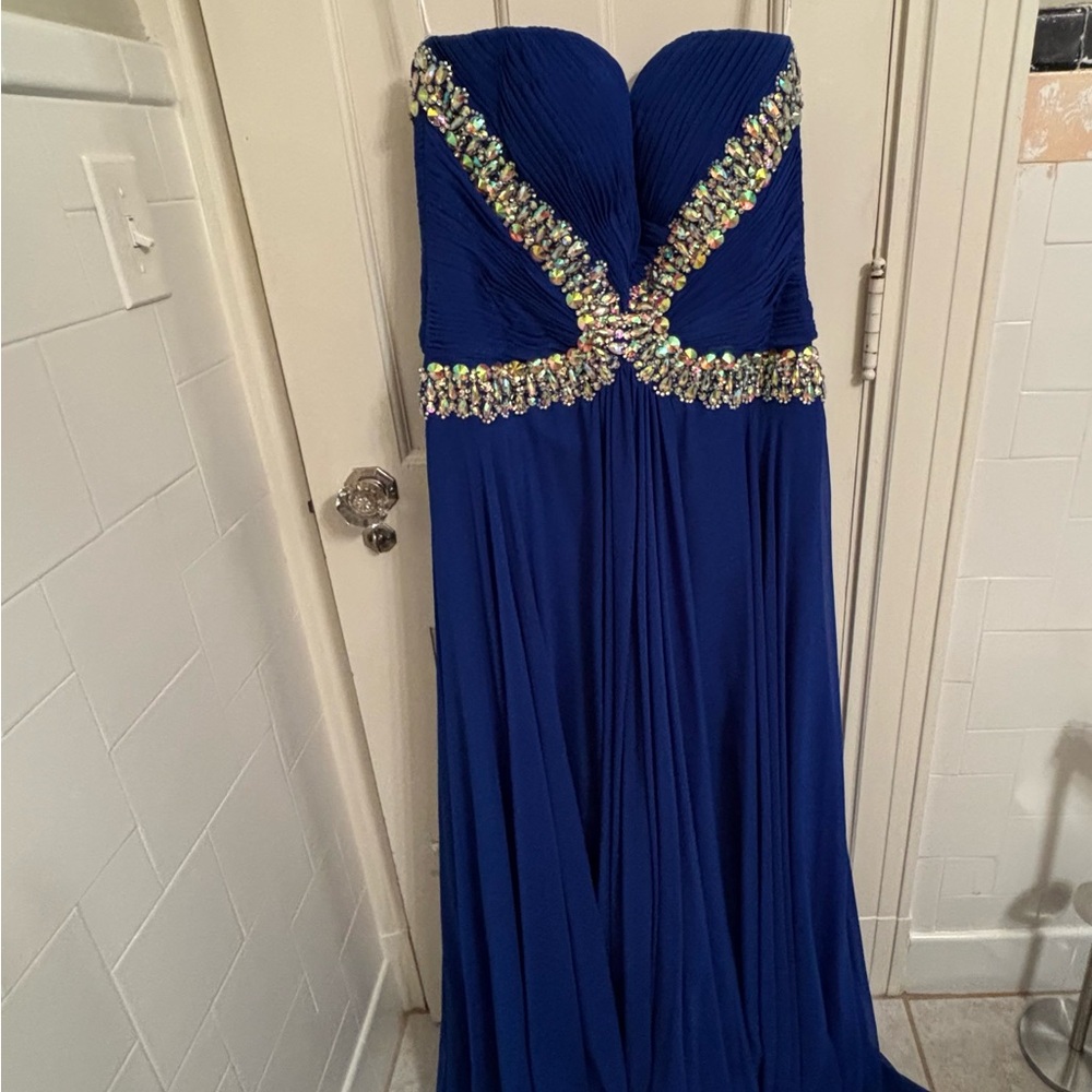Tony Bowls Royal Blue Gown with Crystal Embellishments